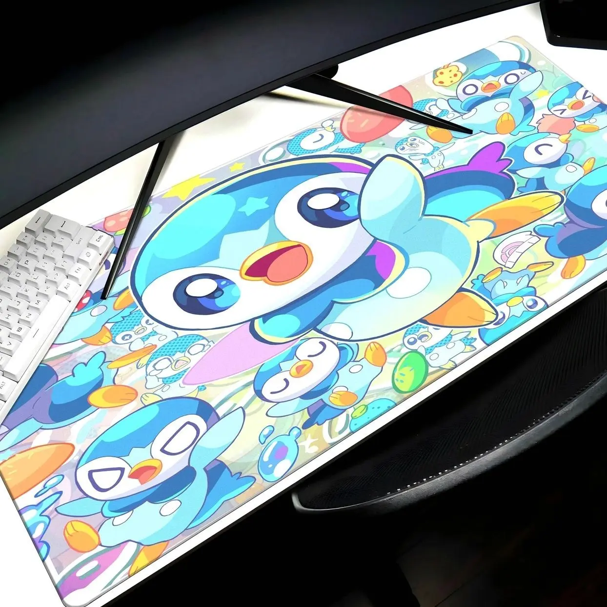 Piplup Desk Mat, Kawaii Pokemon Mouse Pad Large Gaming Mousepad, Sinnoh Keyboard Pad Water Type Playmat Desk Decor Gift