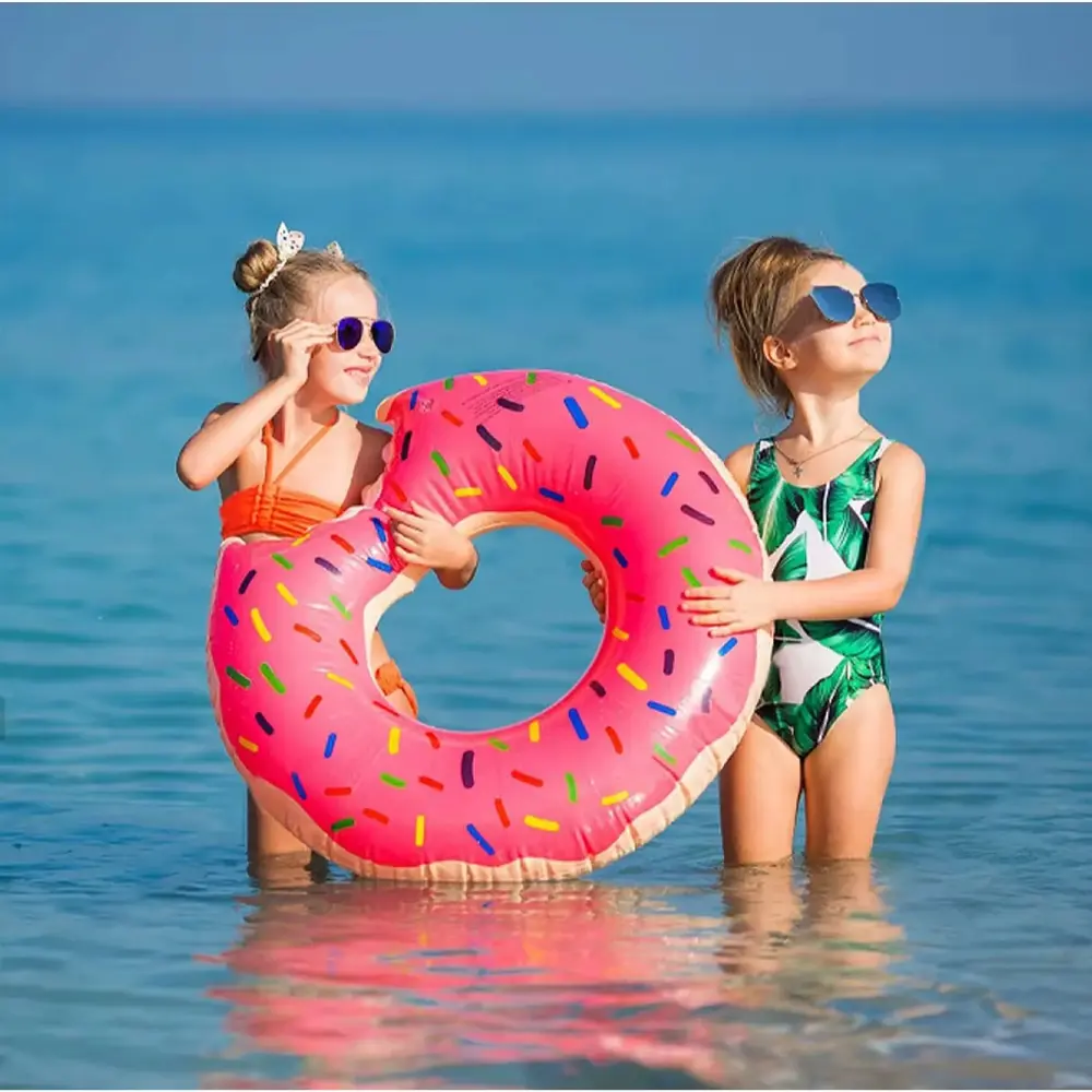 Cute Bite Donut Inflatable Swim Ring Float, Multiple Sizes for Kids Teens Adults, Color Sprinkles Pool Float Tube, Thick PVC Water Float Ring for Beach Swimming Pool Summer Party Decor