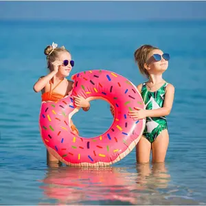 Cute Bite Donut Inflatable Swim Ring Float, Multiple Sizes for Kids Teens Adults, Color Sprinkles Pool Float Tube, Thick PVC Water Float Ring for Beach Swimming Pool Summer Party Decor