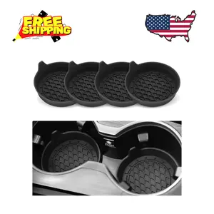 Car Cup Holder Coaster, Silicone Non-Slip Cup Holder Insert Set Of 4, Black
