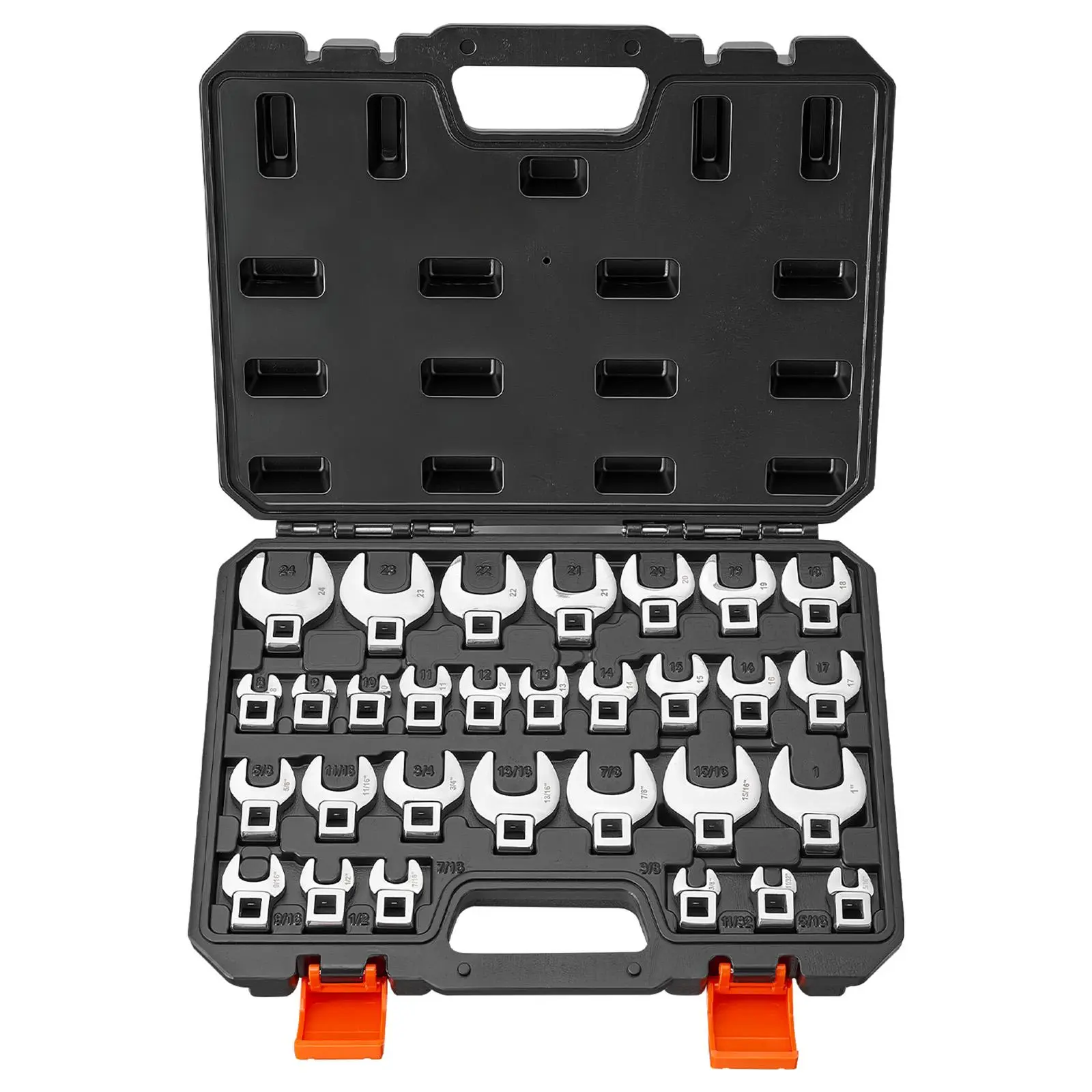 VEVOR 30-Piece Crowfoot Wrench Set, 3/8" Drive Chrome-Moly Alloy Steel Heavy Duty Hardware, 38-45 HRC Hardness, High-Torque Metric+SAE Sizes, Dual Size Markings, Storage Tray, Auto Repair & Maintenance Tools for DIY Enthusiasts, Equipment Upkeep