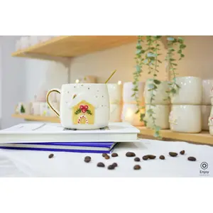 Handmade Gingerbread House Christmas Mug - 10oz with Gold Handle