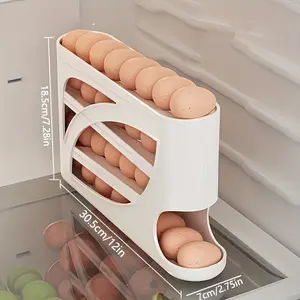 4-layer rolling egg rack - Space-saving side door design, can hold 30 eggs, smooth glossy surface, convenient handle | Suitable for kitchen and refrigerator storage, Fridge Organizer | Modern kitchen accessories | Durable plastic material