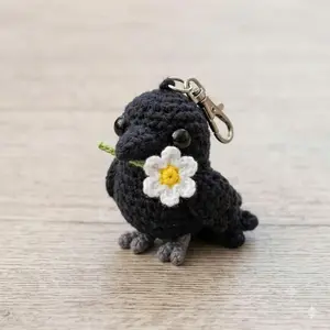 Multiple Handmade Crochet Crow Keychain, Cute Raven Amigurumi Bag Charm, Gothic Bird Gift, Witchy Crow Plush Accessory