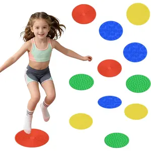 4Pcs Sensory Mats Discs, Sensory Stepping Circles Wall Pads Textured Fidget Toys for Classroom Autism ADHD Quiet Silicone Calming Toys Floor Tiles Tactile Stress Relieve Kids Toddler Baby