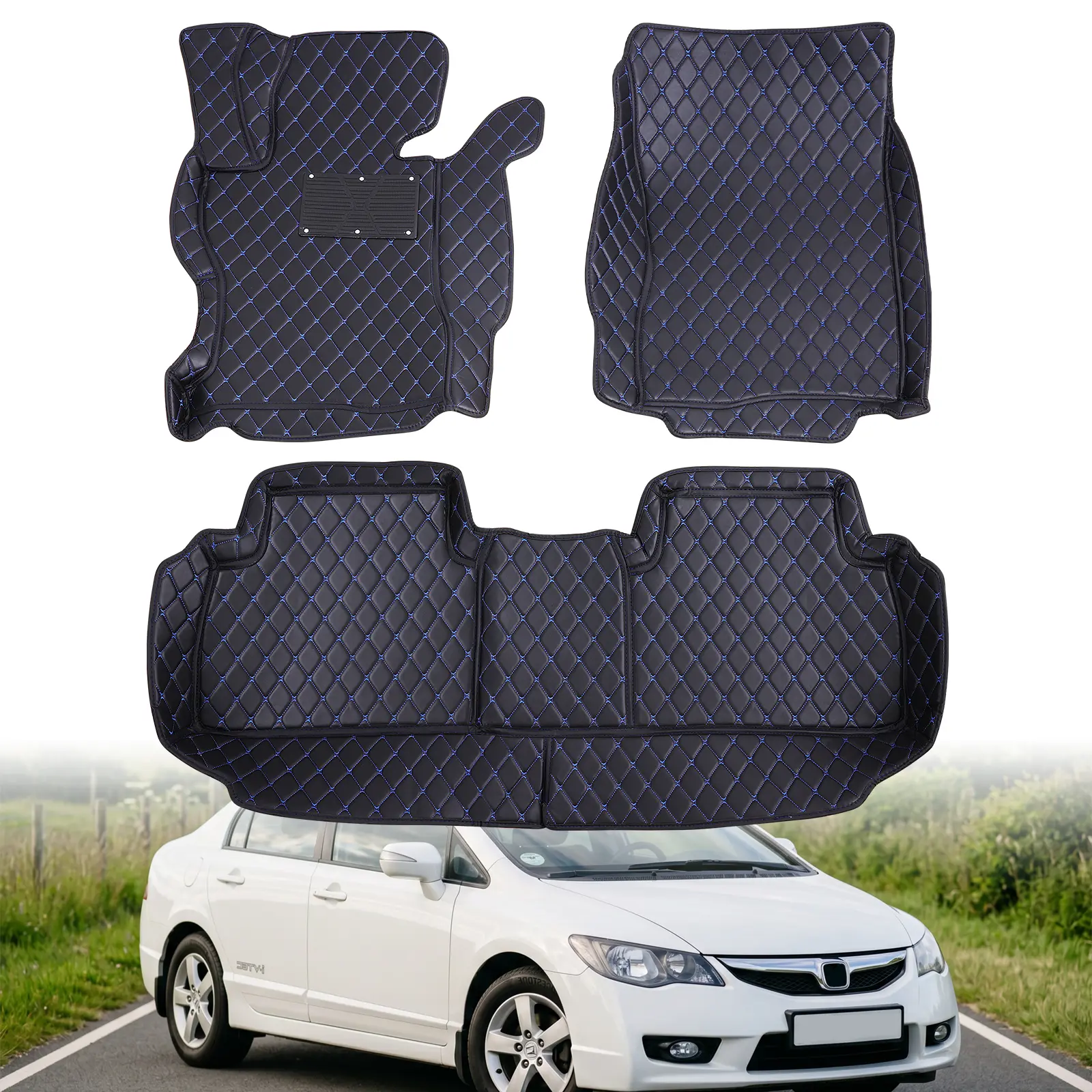 Car Floor Mats Fit for Honda Civic 2006‑2011 Sedan, Full Set PU Leather All‑Weather Waterproof Non‑Slip Floor Liners, Not For Coupe Car Mats Cars Nonslip Car Accessory