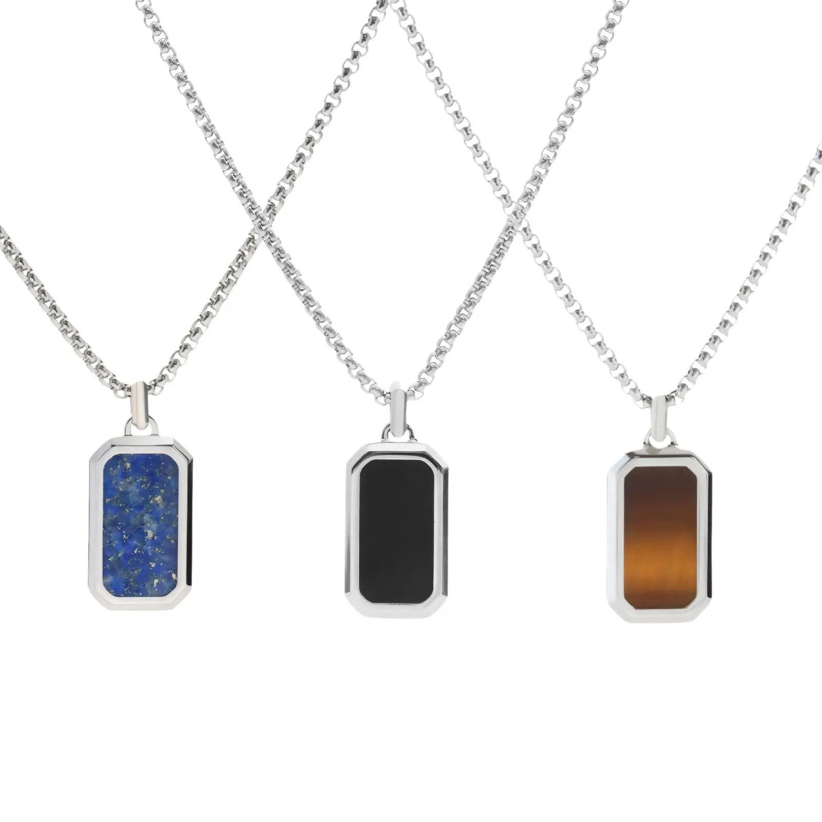 Chamica Premium Stainless Steel Necklace for Men Tiger Eye/ONyx/Lapis Lazuli Nature Stone High Quality Waterproof Man Jewelry