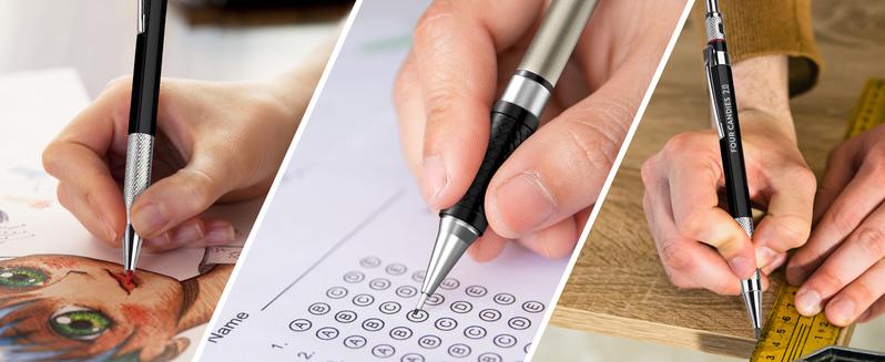 FourCandies 25PCS Art Mechanical Pencil Set with Case, 3PCS Metal Artist Lead Pencil 0.5, 0.7, 0.9 mm & 3PCS 2mm Lead Holder(HB 2H 2B 4B Color) with 432PCS Graphite Lead Refills for Drawing Sketching