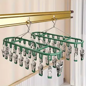 Windproof Sock Drying Rack with 20 Clips, Ideal for Hanging Socks, Underwear, Towels, Scarves, Perfect for Cabinets, Balcony, Bathroom, Space Saving Hanger, Multifunctional Clothes Hanger