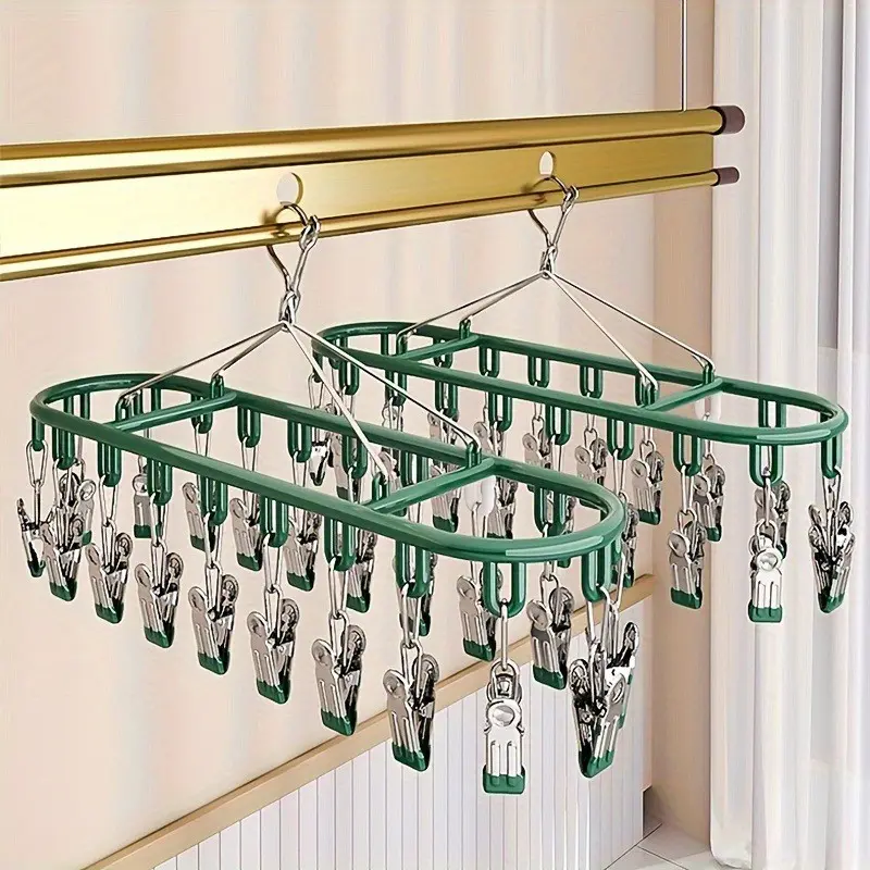 Windproof Sock Drying Rack with 20 Clips, Ideal for Hanging Socks, Underwear, Towels, Scarves, Perfect for Cabinets, Balcony, Bathroom, Space Saving Hanger, Multifunctional Clothes Hanger, Stocking Hanger