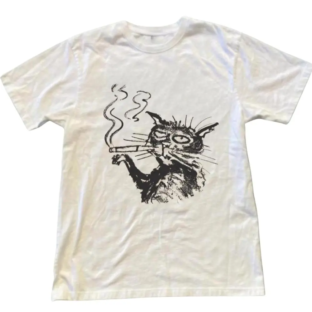 The Funny Cat Shirt, Smoking Cat Tee, Black Cat Graphic Shirt, Grumpy Cat T-Shirt, Crew Neck, Menswear Top, Womenswear Top Underwear Streetwear