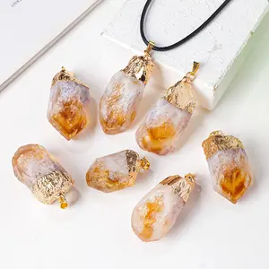 Citrine Rawstone Pendant Necklace Natural Healing Crystal Gorgeous Stone Gemstone Jewelry Energy Love Girlfriend Boyfriend Souvenir Valentine Anniversary New Year Christmas Halloween Birthday Gift