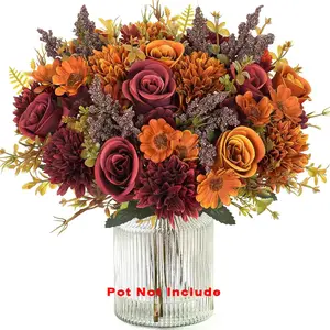 6 Pack Artificial Flowers, Faux Floral Arrangements, Silk Roses Bouquet with Pink Flowers for Decorative Centerpiece Table Wedding Party Home Spring Decor