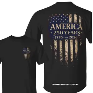 America 250 Years T-Shirt, 1776 2026 USA Flag Tee, Patriotic Mens T-Shirt, Semiquincentennial Gift, Vintage 4th of July Top, USA Pride Tee Casual Daily Wear Tee For Men & Women, Apparel Made In The USA