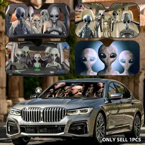 Alien Family Sun Visor Reusable Aluminum Foil UV Protector Heat Five-Layer Insulation Windshield Sunshades Keeps Car Cool Protects Dashboard Foldable Fits Most Vehicles SUV Truck