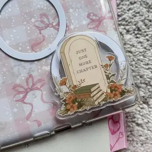 Just One More Chapter Tombstone Phone Grip - Dark Academia Aesthetic Griptok - Spooky Bookish Gift for Night Readers - Gothic Skeleton Flower Phone Holder - Creepy Cute Kindle Accessory