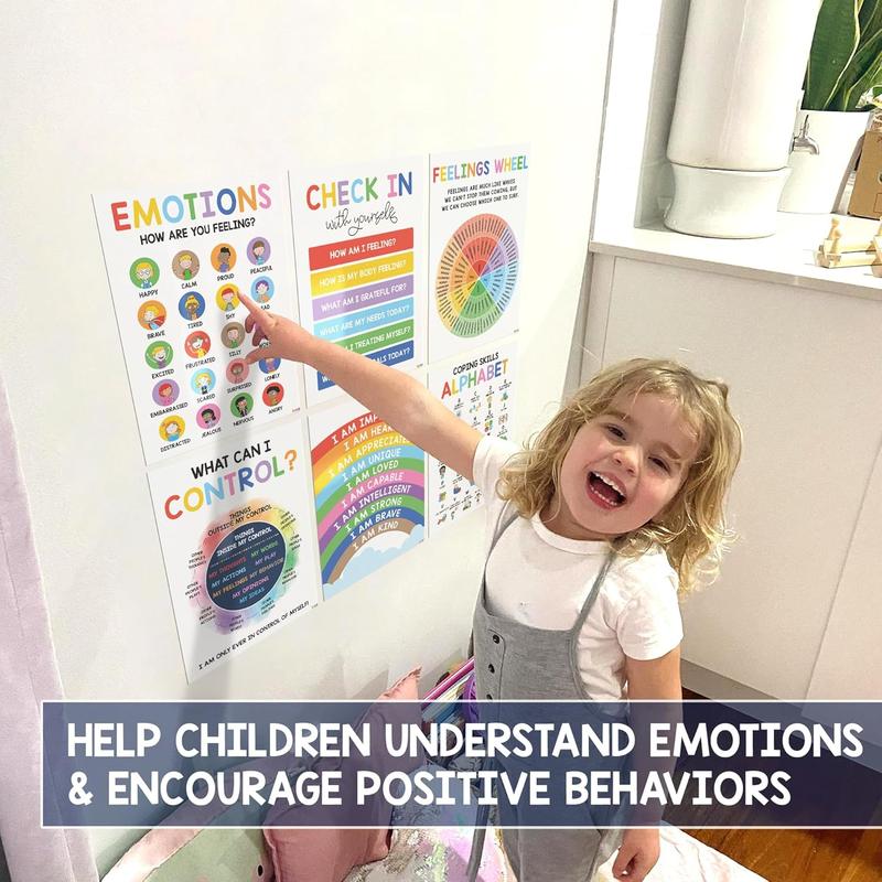 12 Pcs Preschool Mental Health Posters – Laminated Feelings Wheel & Emotion Regulation Charts (10x14) | Calm Corner Decor for Home, Classroom & Therapy Office | SEL Wall Decor to Help Kids Manage Big Feelings