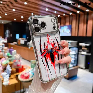 Dark Spider Web Pattern Premium Electroplated Four-corner Anti-fall Mobile Phone Case for iPhone 17 Pro Max Air 16Plus 15 14 13 12 11 cases Cover Anti-drop Silicone Shockproof Cellphone Cover
