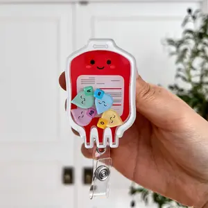 Blood Bag Shaker Badge Reel – Blood Type Medical ID Holder, Retractable Badge for Nurses, CNAs & Staff