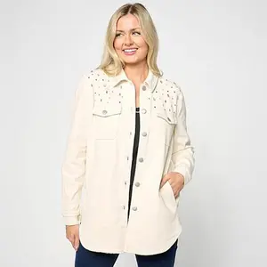 G by Giuliana Black Label Denim Shirt Jacket with Rhinestones