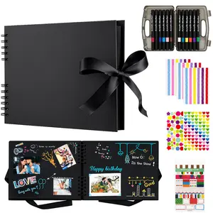 11.8 x 8.27 Inches 80 Pages (40 Sheets) Multi-Color Kraft Includes 11 stickers and 12 markers, Aesthetic Sticker Album, DIY Photo Memory Book, Handmade Album, Wedding Guest Message Book, Ideal Valentine's Day Gift for Craft Use