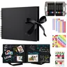 【Back To School】DIY Travel Scrapbook Set - 11.8x8.27in, 80 Pages (40 Sheets) Multi-Color Kraft, 11 Colorful Corner Stickers, 12 Markers, High Capacity, Customization & Personalizing Pages, DIY Memory Book, Wedding Guest Book, Valentine's Day Craft Gift, S