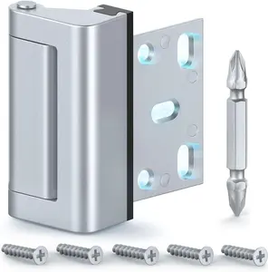 Home Security Door Lock ,Door Reinforcement Latch with 3" for Inward Swing Doors, Upgraded Night Lock for Front Door Defense, Includes Phillips Drill Bit - Frosted Silver