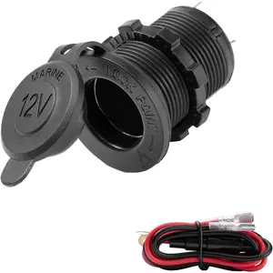 Universal 12V/24V Car Cigarette Lighter Socket, for Car Marine Motorcycle ATV RV and More, Car Interior Accessories with Waterproof Receptacle