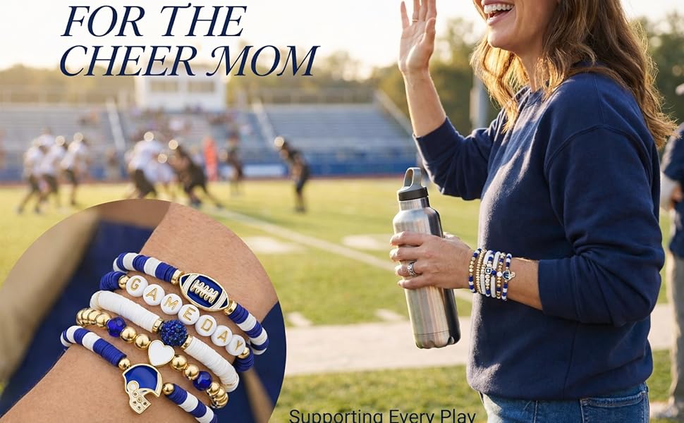 MTAADSQ Game Day Football Bracelets for Women Stackable Charm Stretch Sports Bracelets for Football Moms Dads Coaches Fans