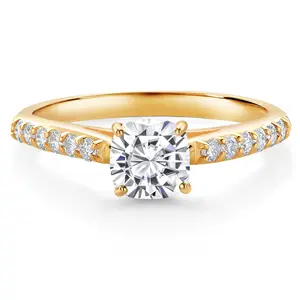 10K Yellow Gold 5MM Cushion Moissanite and Lab Grown Diamond Engagement Ring | 0.81 Cttw | Wedding Anniversary Promise Ring For Women