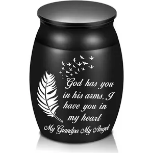 Beautiful Urns for Grandpa Ashes, 1.6" High Small Decorative Urns, Keepsake Urn for Funeral, Handcrafted Cremation Urns, Engraved God Has You in His Arms, I Have You in My Heart Urn for Sharing