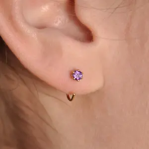 Sol and Venus Gold Filled Hoop Earrings with Amethyst 14K Gold Filled 18-19-20 Gauge Hypoallergenic 3 mm Stones Comfortable Lightweight Durable Jewelry