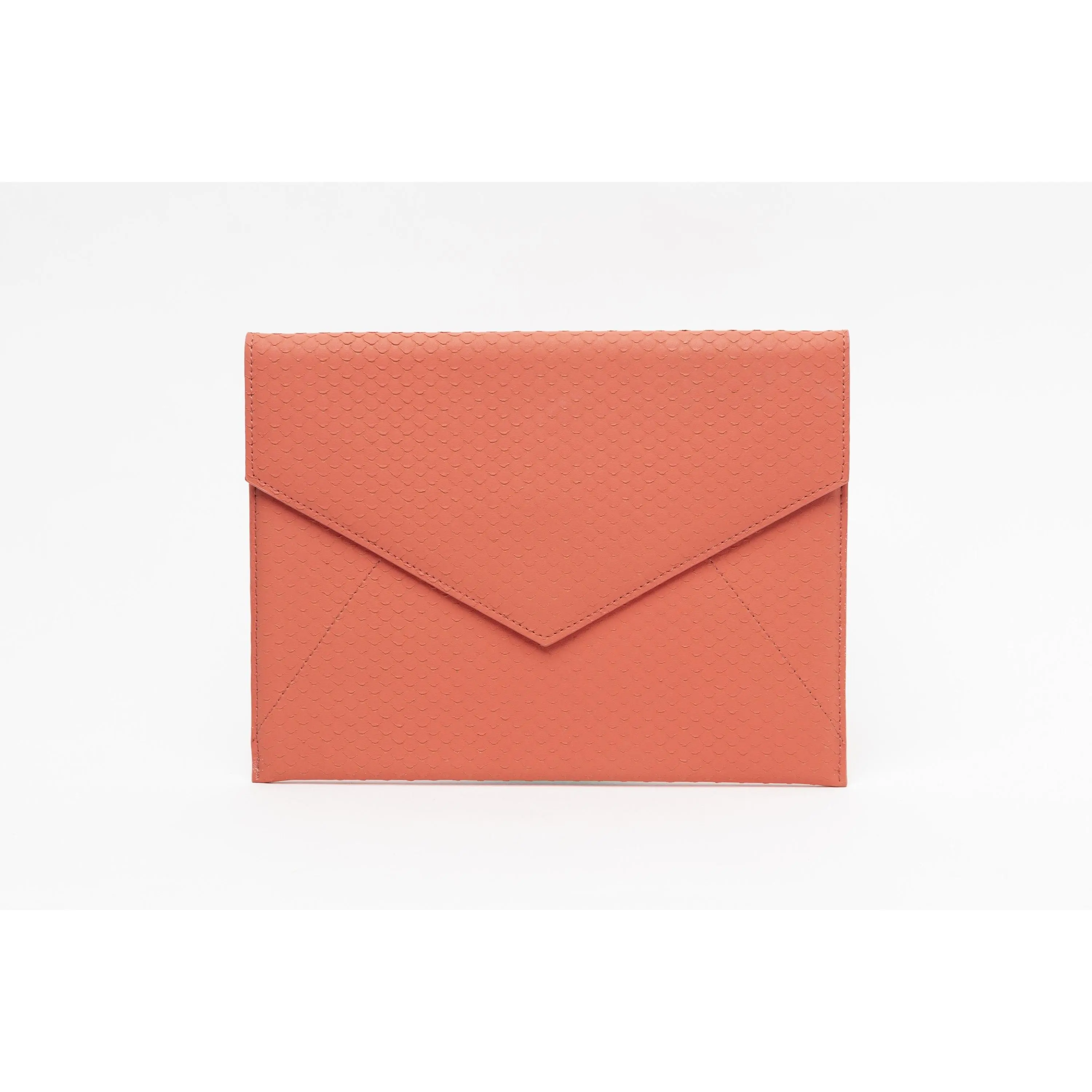Vesper Leather Envelope Clutch/Coral Snakeskin Embossed