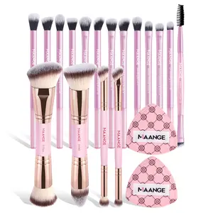 MAANGE 19Pcs Makeup Brushes & Puff Set, All-in-One Brush Kit for Foundation,Eyeshadow, Contour & Concealer,Professional Cosmetics Makeup Tools for Women