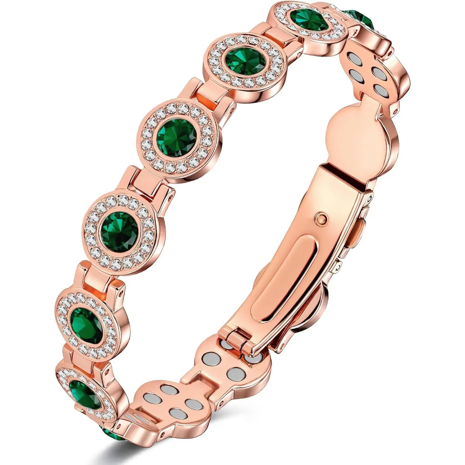 Feraco Women's Pure Copper Bracelet - Fashion Costume Jewelry with Austrian Crystals, 3800 Gauss Neodymium Magnets, Adjustable 0.5"(1.3cm) Wide, 8.66"(22cm) Long, Folding Clasp, Elegant for Daily Wear, 8.66 Inches
