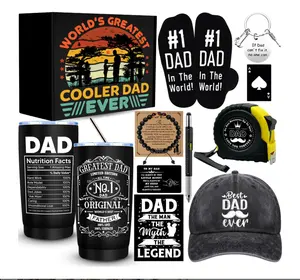 11 Pcs Best Dad Ever Gift, Father's Day Gifts, Dad Gifts for Men with 20 Oz Tumbler Socks Baseball Cap Tape Measure Bracelet Wallet Card Keychain, Fathers Day Birthday Christmas Gift for Dad Husband