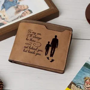 To My Son Always In My Heart Leather Wallet for Men, Engraved Personalized Leather Wallet, Birthday Christmas Gifts for Son from Mom Dad , Inspirational Gifts for Boy