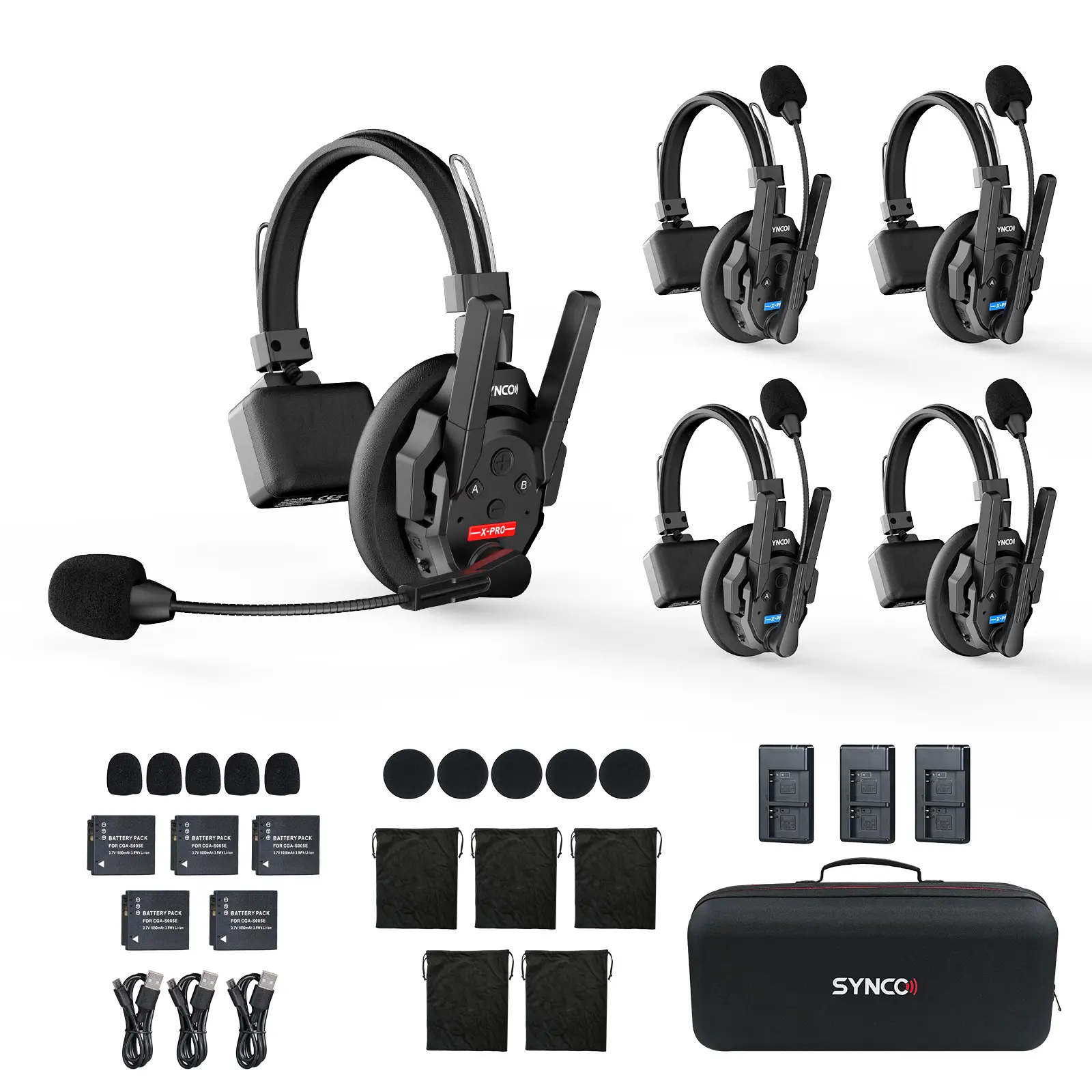 SYNCO XTALK XPRO Wireless Intercom Headphone System - 2.4GHz Electronic Audio Communication Headset with 500m/1640ft Range and Noise Reduction