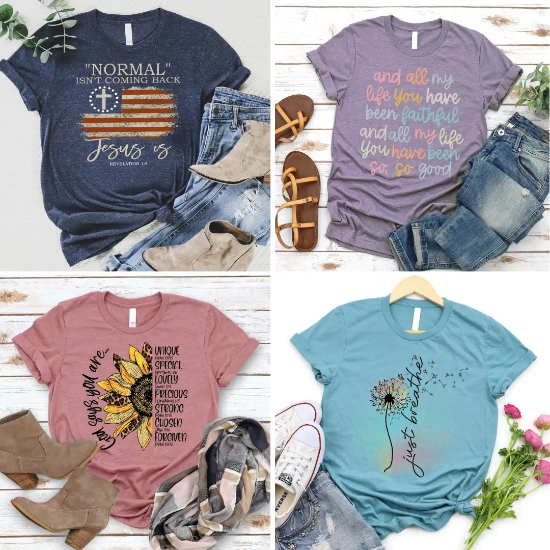 Love in Faith | Super Soft Christian Tees "Normal Isn't Coming Back" "So So Good" "Faith Cross" & More Bible Verse T-Shirts Cozy Religious Gifts for Women Medium Length Short Sleeve Crew Neck Casual Summer Fit - Cotton