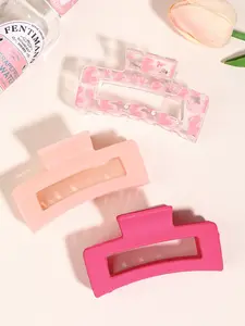 3pcs clear printing sweet love | simple rectangular square grip clip, strong grip, suitable for ladies daily leisure back of the head hair shark clip, suitable for school season gifts Hair Claws