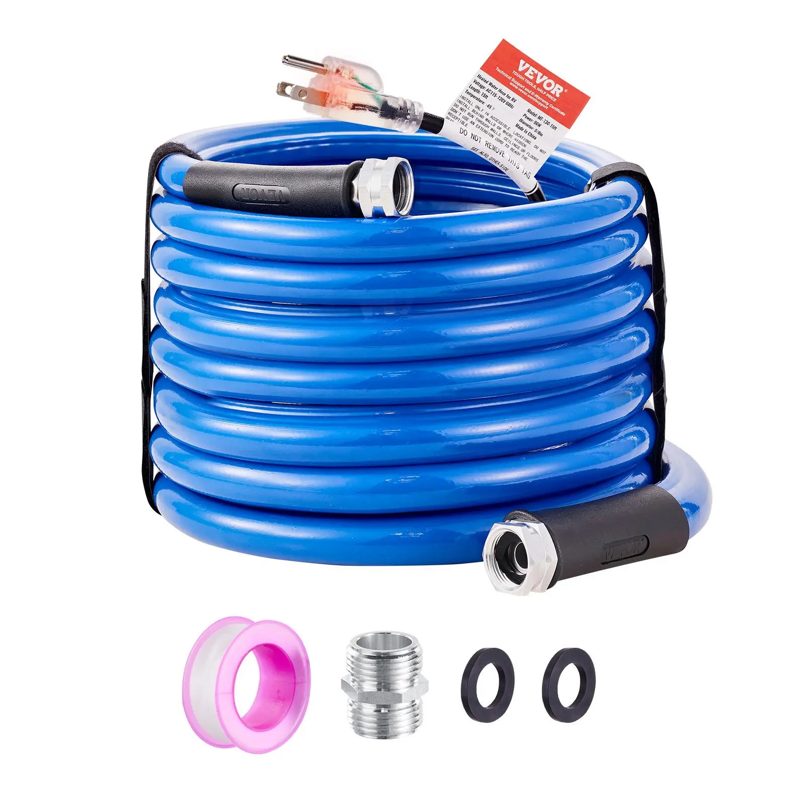 【summerfinds】VEVOR Heated Water Hose for RV, Max. 100FT Heated Drinking Water Hose Antifreeze to -45°F, Automatic Self-regulating, 5/8" I.D. with 3/4" GHT Adapter, Lead and BPA Free, Rv Hose Heating, Rv Winter Hose