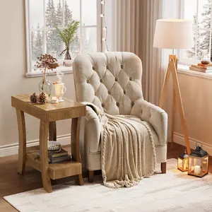 LITTLE TREE Narrow Side Table with Storage Shelf, 2-Tier Rectangular End Table with Wood Legs, Small Night Stand for Bedroom, Living Room, Small Spaces