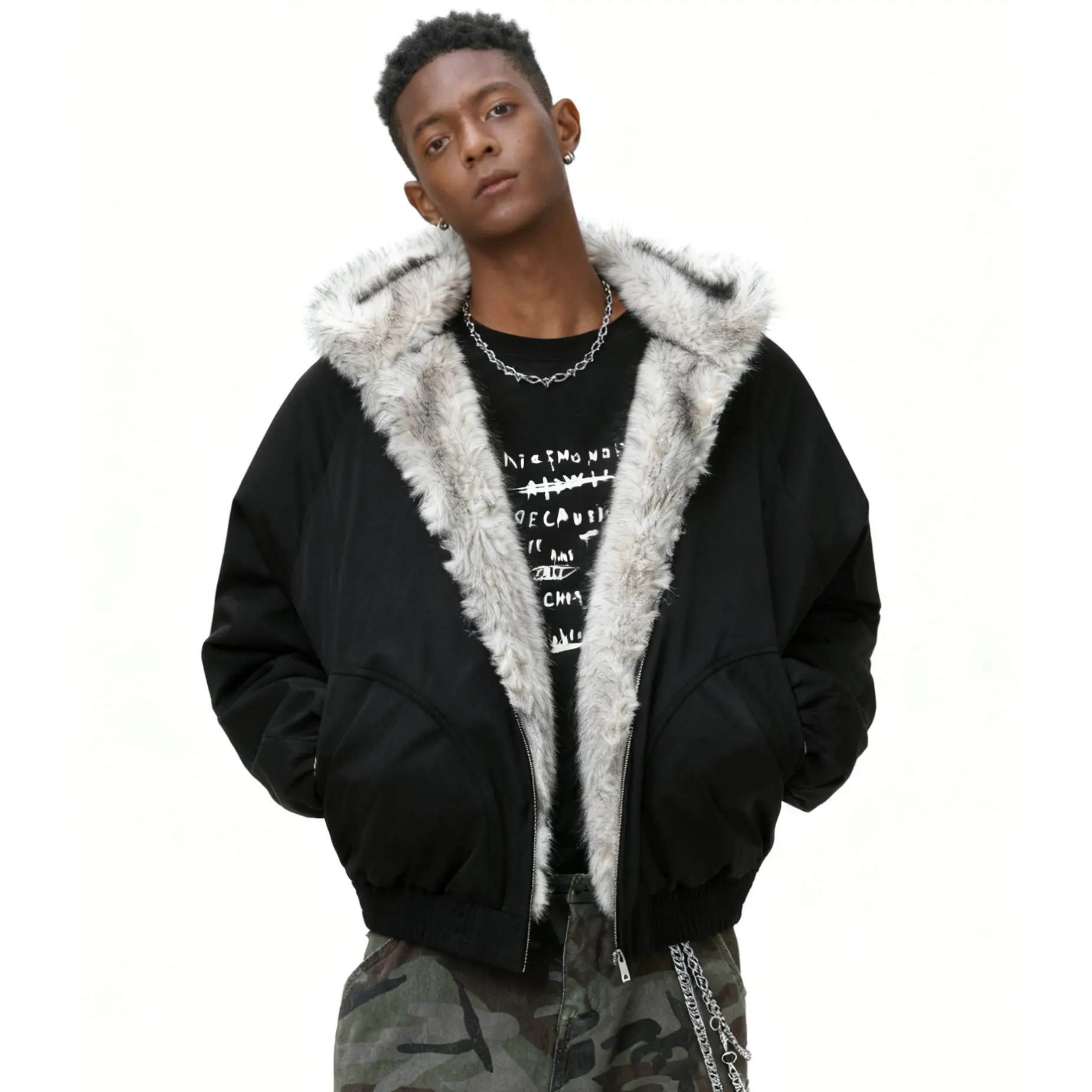 inflation Men's Retro Hooded Winter Coat, Fleece-Lined Solid Color Casual Streetwear, Windproof and Waterproof