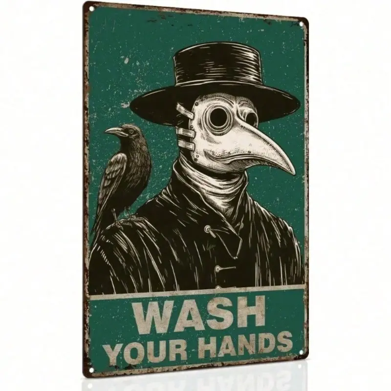 Aluminum Halloween Wash Your Hands Wall Sign Metal Sign Signage Gothic Bathroom and Restroom Decor Spooky Housewarming Novelty Decor for Home Bathroom Decorations