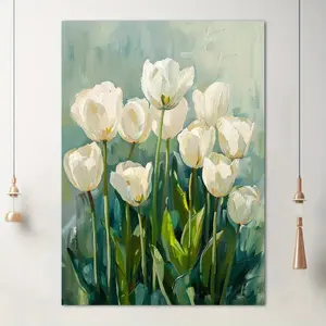 Oil Painting Style White Tulips Poster Canvas Wall Art - High Quality Canvas Prints for Home Decor, Perfect Gift and Decoration