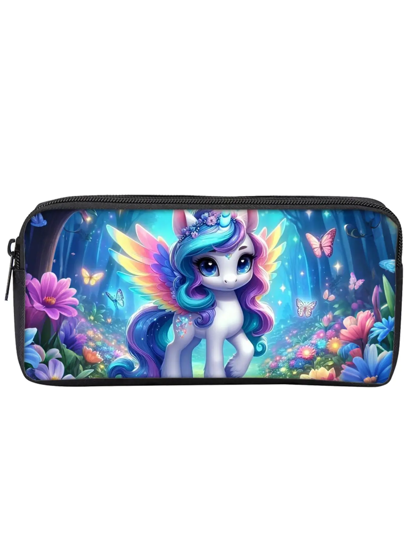 Single-layer pencil case with unicorn and pony print