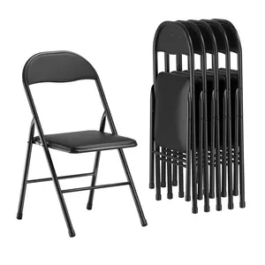 VECELO Set of 4/6 Folding Chairs Steel Frame with PU Leather Padded Indoor Outdoor Foldable Chairs for Events, Office, Wedding, Party, Stackable Portable,Black