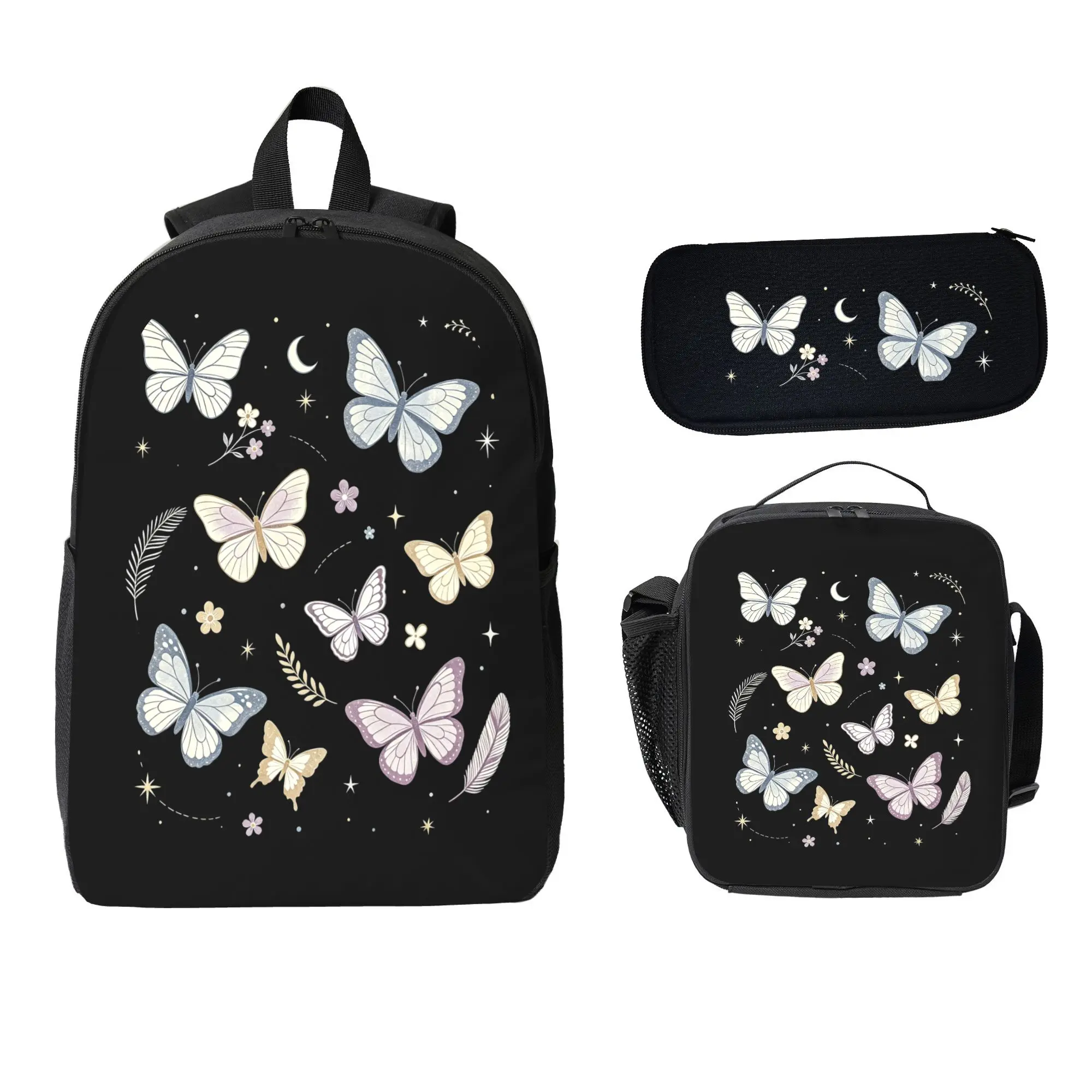 Aesthetic Boho Butterfly Starry Night Girls’3-in-1 Bookbag Set with Insulated Lunch Box,Pencil Pouch,2026 Back-to-School,Lightweight Elementary School Bookbag,Girls Bookbag,Kids Backpack