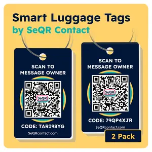 Smart Luggage Tags (Navy 2-Pack) | Keeps Personal info Private With Durable Privacy QR Code | Use with Away GPS Bag Locator & Air Tag | Android or iOS