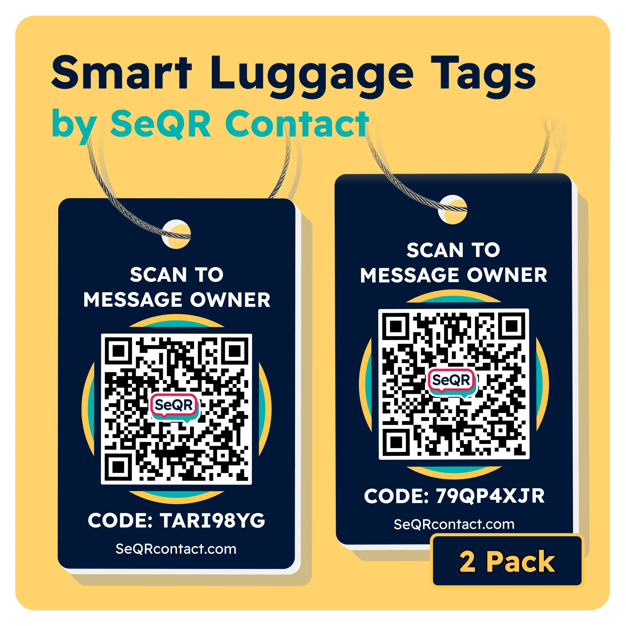 Smart Luggage Tags (Navy 2-Pack) | Keeps Personal info Private With Durable Privacy QR Code | Use with Away GPS Bag Locator & Air Tag | Android or iOS